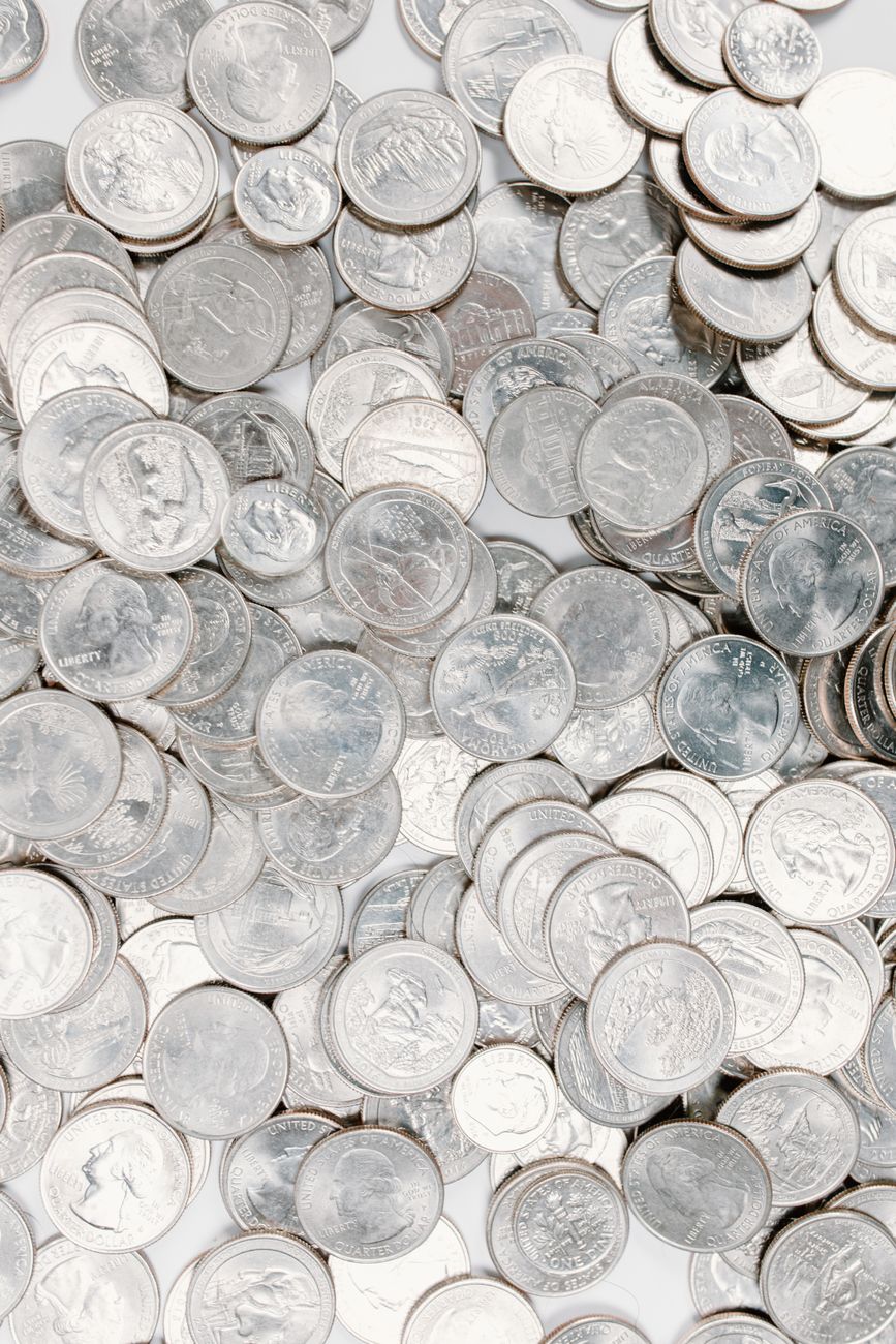 US silver and clad coins shown side by side for comparison