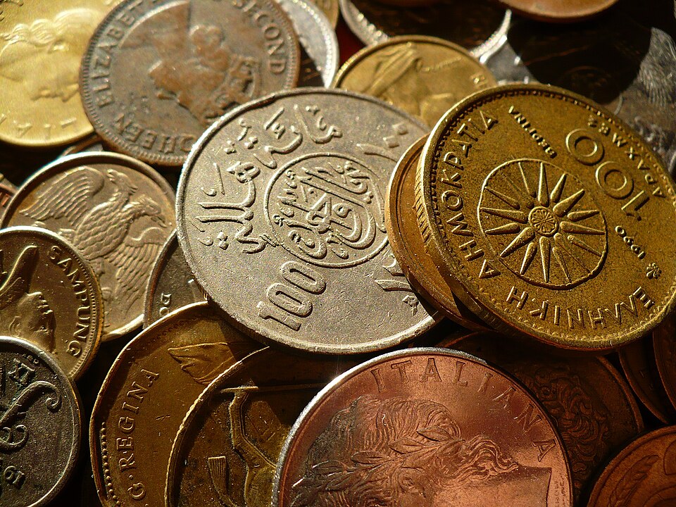 mixed coins close up